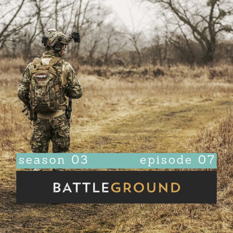 The Pantry Podcast S03E07 Battleground Cover Art - Soldier walkingdown dirt road