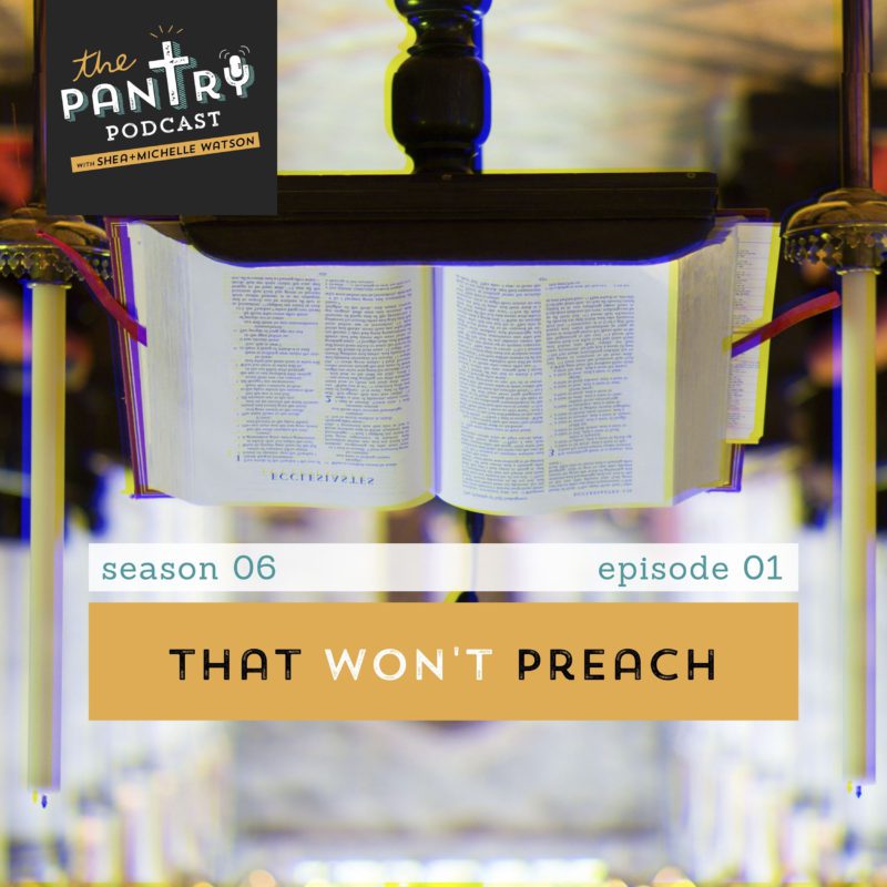 Bible on stand, upside down to signify erroneous preaching.The Pantry Podcast S06E01 That Won't Preach