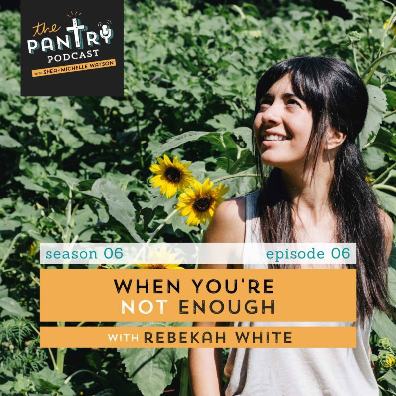 Rebekah White smiling to the left in a field of sunflowers. When You're Not Enough episode cover.