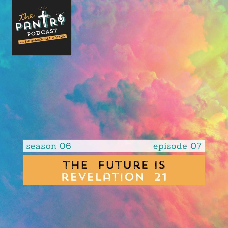 Clouds in a gradient of colors (blue, pink, yellow). The Future is Revelation 21 episode cover.