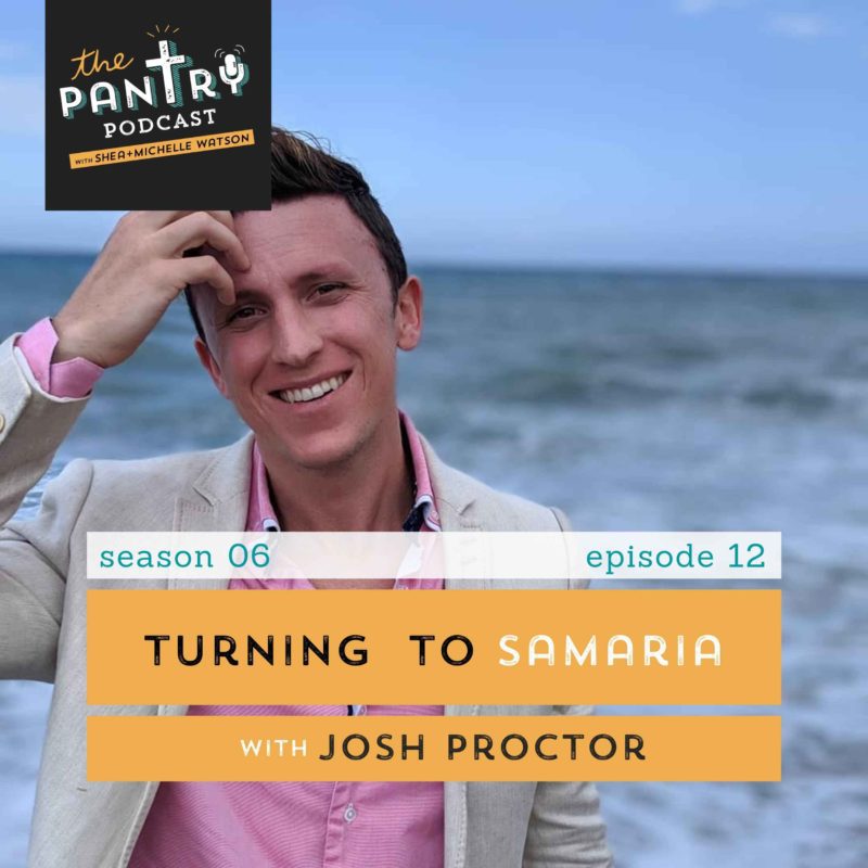Josh Proctor, smiling at camera in front of ocean, in a pink shirt and beige blazer. Turning to Samaria episode cover.
